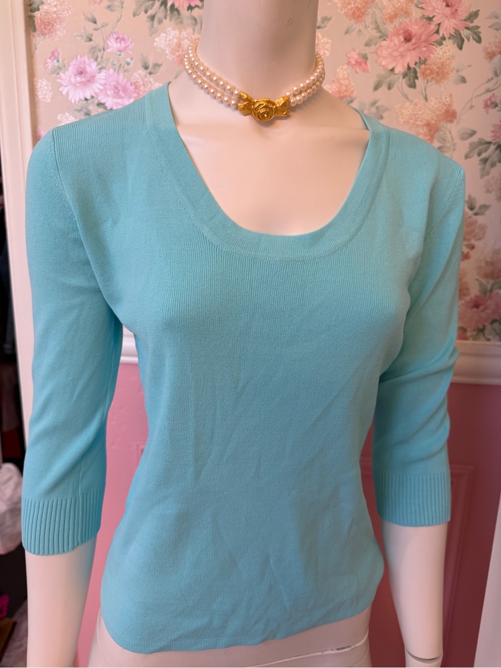 Joseph Scoop Neck 3/4 Sleeve Sweater - Aqua Blue